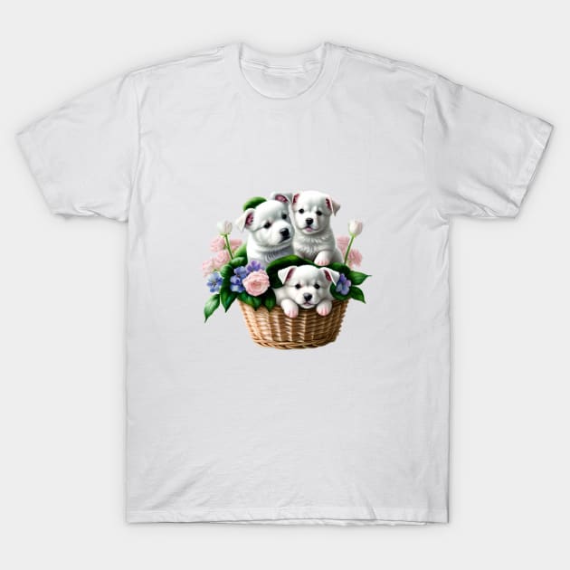 Three Puppies in a Basket T-Shirt by tfortwo